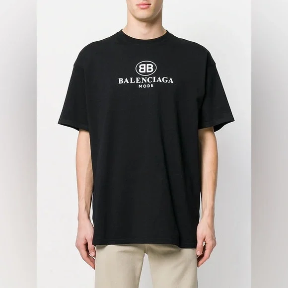 EUC Men’ Size Small Balenciaga OversizedBB Mode Logo Print T-shirt Black & White - Picture 3 of 13